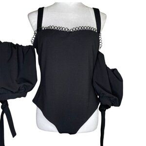 BYEGREIS Women's Black Sweetheart Off Shoulder Bodysuit size Large